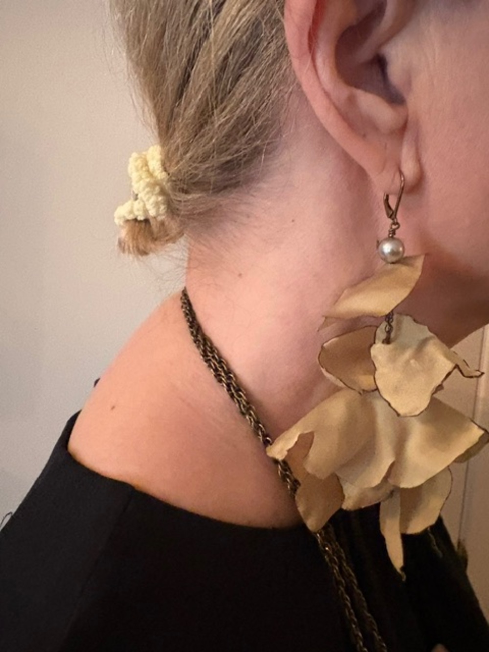 LANVIN Green Silk Petal Drop Earrings